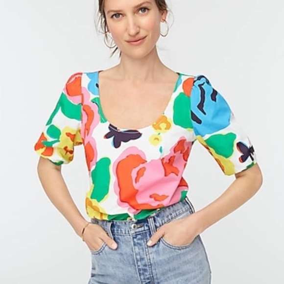 J. Crew Tops - J. Crew Scoopneck Cotton Poplin Floral Top sz 0